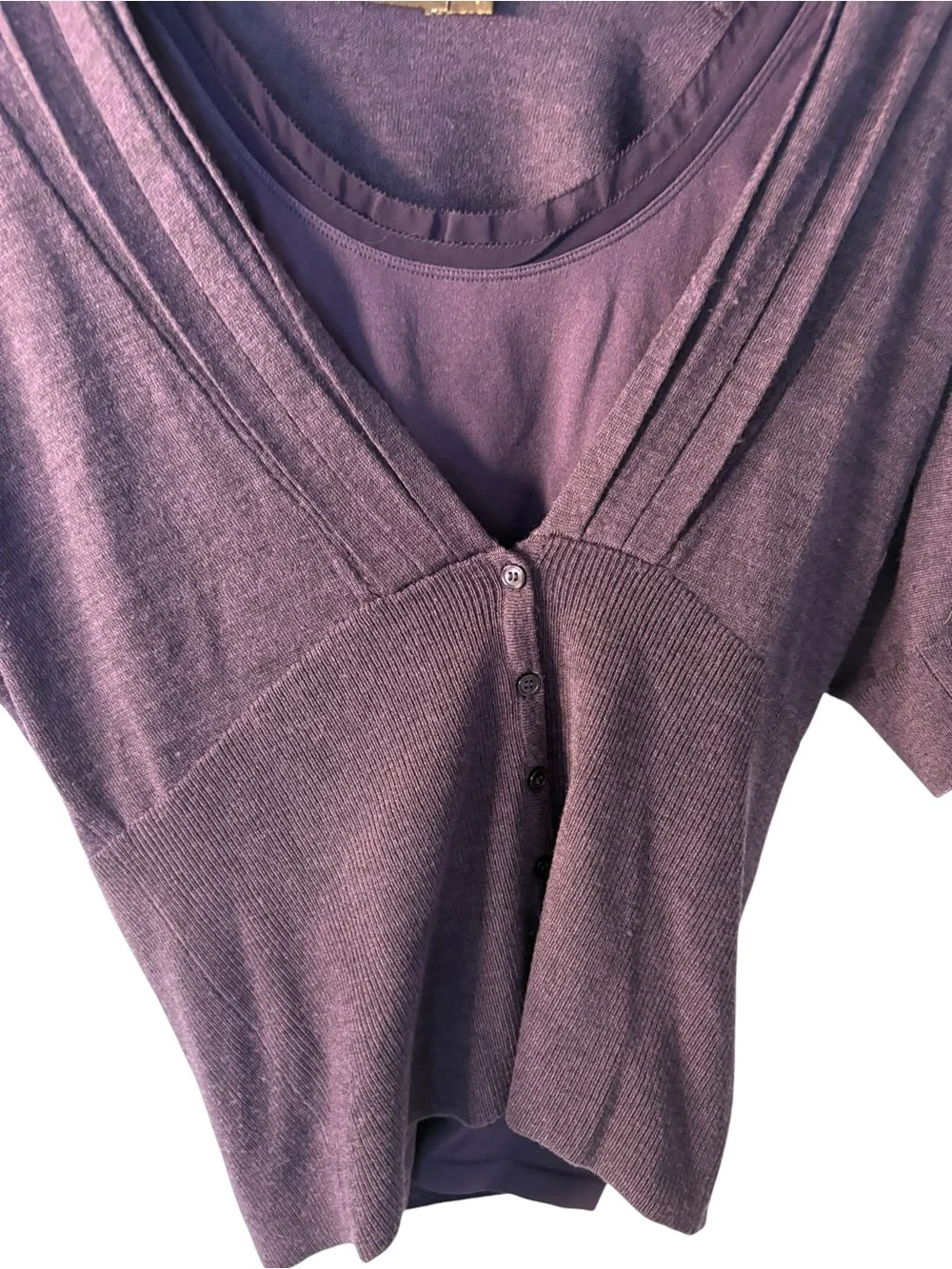 The Limited Mauve Purple Layered V-Neck Button Front Sweater - Picture 3 of 7